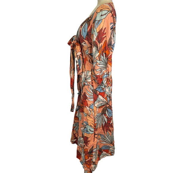 $500 NICHOLAS Women Asilah Orange Printed Linen Hourglass Dress Tie-Front Size 8 - Picture 8 of 15